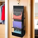 Kuber Industries Non-Woven Hanging Organizer,6 Pocket Storage Hanger,Handbag Organizer,Hanging Purse for Wardrobe,Transparent Clutch Organizer,Handbag Storage For Closet,Black,38x31x85 Centimeters