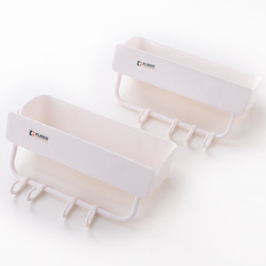 kuber industries multipurpose rectangular wall shelvesself-adhesivepack of 2white hook 8