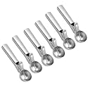 Kuber Industries ICESCOOP21 Stainless Steel Trigger Ice Cream Scoop Set, Set of 6, Silver