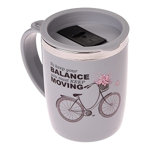 kuber industries insulated coffee mugstainless steel double wall teatumbler cupmilk mug with sliding lid for kids amp adults400 ml grey