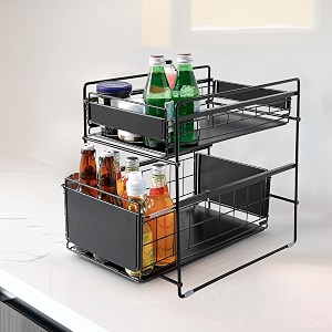 kuber industries iron 2 tier corner stand for kitchen counter top with wheels  bathroom cosmetic amp kitchen organiser rack shelf  countertop tabletop tiered shelf  black