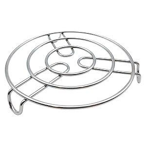 kuber industries iron stand  stainless steel trivet round steamer rack for kitchen  heat resistant hot plate dishes holder  cooker donga stand  silver