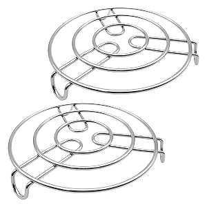 kuber industries iron stand  stainless steel trivet round steamer rack for kitchen  heat resistant hot plate dishes holder  cooker donga stand  pack of 2  silver