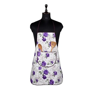 kuber industries kitchen apron  kitchen dress for women  waterproof apron  apron for restaurant  front pocket  apron for chef  cooking apron for men  flower print  purple