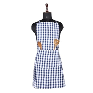 kuber industries kitchen apron set of 2 - restaurant chef cooking dress for women and men - front pocket mota check pattern blue
