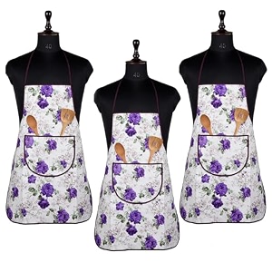 kuber industries kitchen apron  kitchen dress for women  waterproof apron  apron for restaurant  front pocket  apron for chef  cooking apron for men  flower print  purple
