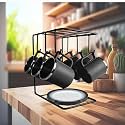 Kuber Industries Kitchen Stand | Cup &amp; Plate Stand for Kitchen | Coffee and Tea Mug Holder | Plate Stand for Kitchen with 6 Hooks | Organizer for Kitchen | Stand Hanger | Gold