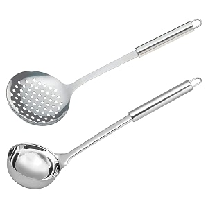 kuber industries ladle amp skimmerstainless steel serving setnonstick cooking setutensils cookware gadgets for kitchenpack of 2 silver