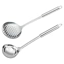 Kuber Industries Ladle &amp; Skimmer|Stainless Steel Serving Set|Nonstick Cooking Set|Utensils Cookware Gadgets for Kitchen|Pack of 2 (Silver)