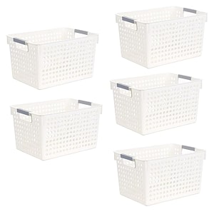 kuber industries large hollow storage basket with handlekitchen amp home organizer for wardrobetray for toys fruits books-pack of 5 white