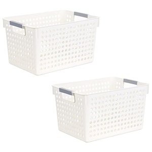 kuber industries polypropylene large hollow storage rectangular basket with handlekitchen amp home organizer for wardrobetray for toys fruits books-pack of 2 white