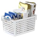 Kuber Industries Large Hollow Storage Basket With Handle|Kitchen &amp; Home Organizer For Wardrobe|Tray For Toys, Fruits, Books (White)
