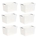 Kuber Industries Large Hollow Storage Basket With Handle|Kitchen &amp; Home Organizer For Wardrobe|Tray For Toys, Fruits, Books-Pack of 6 (White)