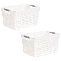Kuber Industries Polypropylene Large Hollow Storage Rectangular Basket With Handle|Kitchen &amp; Home Organizer For Wardrobe|Tray For Toys, Fruits, Books-Pack Of 2 (White)