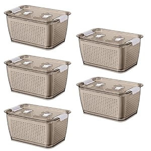 kuber industries large refrigerator storage crisper with lid amp detachable hollow basket-pack of 5 brown