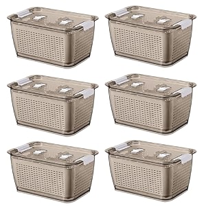 kuber industries large refrigerator storage crisper with lid amp detachable hollow basket-pack of 6 brown