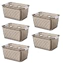 Kuber Industries Large Refrigerator Storage Crisper with Lid &amp; Detachable Hollow Basket-Pack of 5 (Brown)