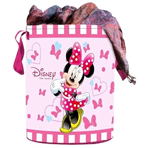 kuber industries laundry basket 45 ltr foldable non-woven basket  round cloth laundry bag  washing storage basket  disney minnie  pink