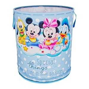 kuber industries laundry basket 45 ltr foldable non-woven basket  round cloth laundry bag  washing storage basket  disney team  sky blue