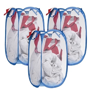 kuber industries laundry basket  net foldable laundry  nylon storage basket with handle  clothes basket for home  hostel  toy storage  30 liter  blue