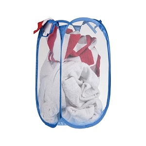 kuber industries laundry basket  net foldable laundry  nylon storage basket with handle  clothes basket for home  hostel  toy storage  30 liter  blue
