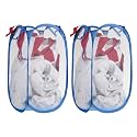 Kuber Industries Laundry Basket | Net Foldable Laundry | Nylon Storage Basket with Handle | Clothes Basket for Home | Hostel | Toy Storage | 30 Liter | Blue