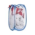 Kuber Industries Laundry Basket | Net Foldable Laundry | Nylon Storage Basket with Handle | Clothes Basket for Home | Hostel | Toy Storage | 30 Liter | Blue