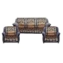 Kuber Industries Leaf Design 3 Piece Velvet 5 Seater Sofa Cover Set - Coffee, Standard (CTKTC01296)