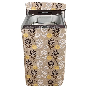 kuber industries leaf design cotton top load fully automatic washing machine cover - brown standard ctktc01100