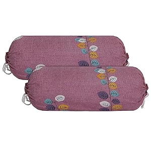 kuber industries 80 x 40 x 1 cm cotton leaf print 144tc bolster cover with drawstringround bedside long pillow coverdewan pillow cover set 16 x 32 bolster cover set of 2 pink