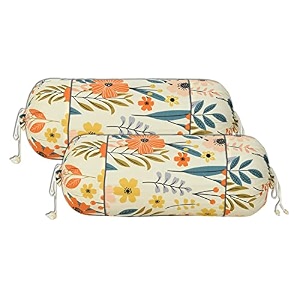 kuber industries cotton leaf print bolster cover with drawstringround bedside long pillow coverdewan pillow cover set 16 x 32 bolster cover set of 2 cream