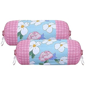 kuber industries cotton leaf print bolster cover with drawstringround bedside long pillow coverdewan pillow cover set 16 x 32 bolster cover set of 2 cream
