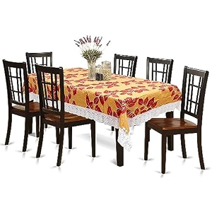 kuber industries leaf print table cloth 6 seaterwaterproof dining table cover 6 seatertable protector for indoor amp outdoor 90x60 gold