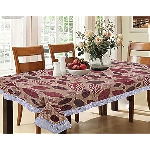kuber industries leaf print table cloth 6 seaterwaterproof dining table cover 6 seatertable protector for indoor amp outdoor 3490x6034 brown amp red