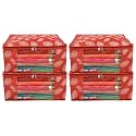 Kuber Industries Leaf Printed Saree Cover/Clothes Organiser For Wardrobe With Transparent Window, Pack of 4 (Orange)