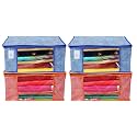 Kuber Industries Leheriya Printed 4 Piece Non Woven Fabric Saree Cover Set with Transparent Window, Extra Large, Orange & Blue -CTKTC040808