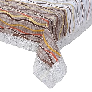 kuber industries lining design print table cloth 4 seaterwaterproof center table covertable protector for indoor amp outdoor 60x40 beige