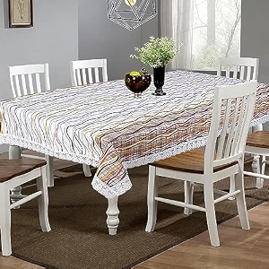 kuber industries lining design print table cloth 6 seaterwaterproof dining table cover 6 seatertable protector for indoor amp outdoor 90x60 beige