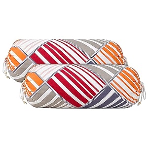 kuber industries lining print bolster cover with drawstringround bedside long pillow coverdewan pillow cover set 16 x 32 bolster cover set of 2 magenta amp grey