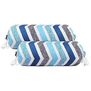 kuber industries cotton lining print bolster cover with drawstringround bedside long pillow coverdewan pillow cover set 16 x 32 bolster cover set of 2 blue amp white