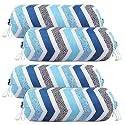 Kuber Industries Lining Print Bolster Cover with Drawstring|Round Bedside Long Pillow Cover|Dewan Pillow Cover Set 16 x 32 |Bolster Cover Set of 4 (Blue &amp; White)