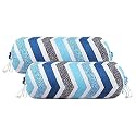 Kuber Industries Cotton Lining Print Bolster Cover with Drawstring|Round Bedside Long Pillow Cover|Dewan Pillow Cover Set 16 X 32 |Bolster Cover Set of 2 (Blue &amp; White)