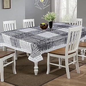 kuber industries lining print table cloth 6 seaterwaterproof dining table cover 6 seatertable protector for indoor amp outdoor 90x60 grey