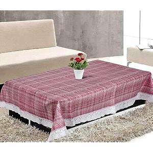 kuber industries lining print table cloth 4 seaterwaterproof center table covertable protector for indoor amp outdoor 60x40 pink