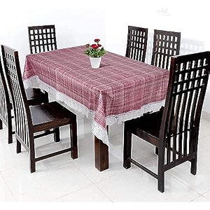 kuber industries lining print table cloth 6 seaterwaterproof dining table cover 6 seatertable protector for indoor amp outdoor 90x60 pink