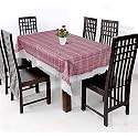 Kuber Industries Lining Print Table Cloth 6 Seater|Waterproof Dining Table Cover 6 Seater|Table Protector for Indoor &amp; Outdoor 90x60 (Pink)