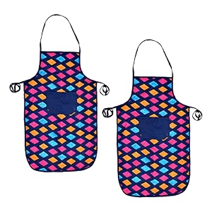 kuber industries navajo printed oil stain resistant cooking kitchen apron for men women with 1 front pocket- pack of 2 blue-50km0732