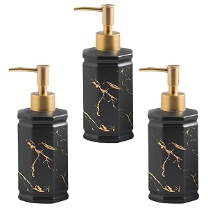 kuber industries liquid soap dispenser  handwash soap dispenser  soap dispenser for wash basin  shampoo dispenser bottle  bathroom dispenser bottle  350 ml  pack of 3  black