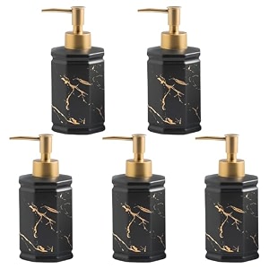 kuber industries liquid soap dispenser  handwash soap dispenser  soap dispenser for wash basin  shampoo dispenser bottle  bathroom dispenser bottle  350 ml  pack of 5  black
