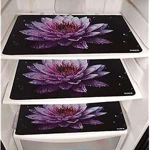 kuber industries floral lotus printed pvc 6 pieces refrigerator drawer mats black-ctktc14386